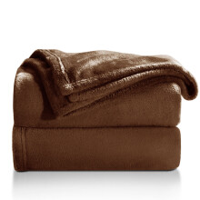 (COFFEE, DOUBLE) Faux Fur Fleece Throw Soft Warm Bed Blankets