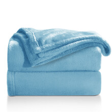 (LIGHT BLUE, SINGLE) Faux Fur Fleece Throw Soft Warm Bed Blankets