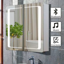 LED Bathroom Mirror Cabinet with Lights Shaver Socket Bluetooth Touch Sensor Demister Pad