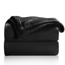 (BLACK, DOUBLE) Faux Fur Fleece Throw Soft Warm Bed Blankets