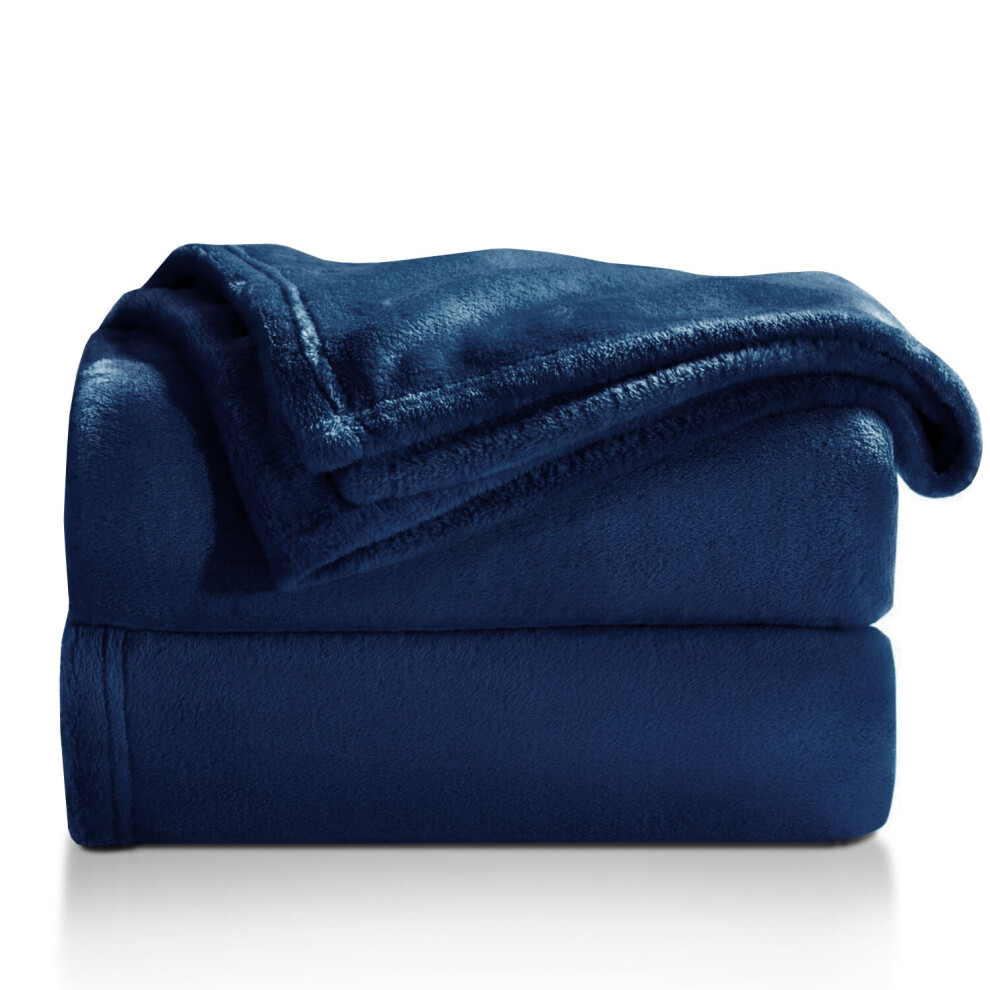 (NAVY BLUE, DOUBLE) Fleece Blankets Mink Sofa Bed Throw Soft Winter Warm