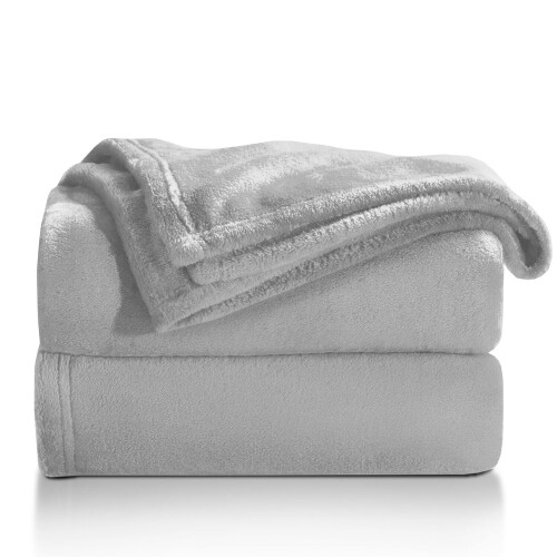 (SILVER, DOUBLE) Faux Fur Fleece Throw Soft Warm Bed Blankets