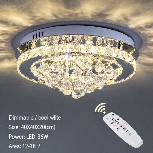 Living And Home Modern Round LED Ceiling Light Crystal Chandelier Lamp 40CM Dimmable 2