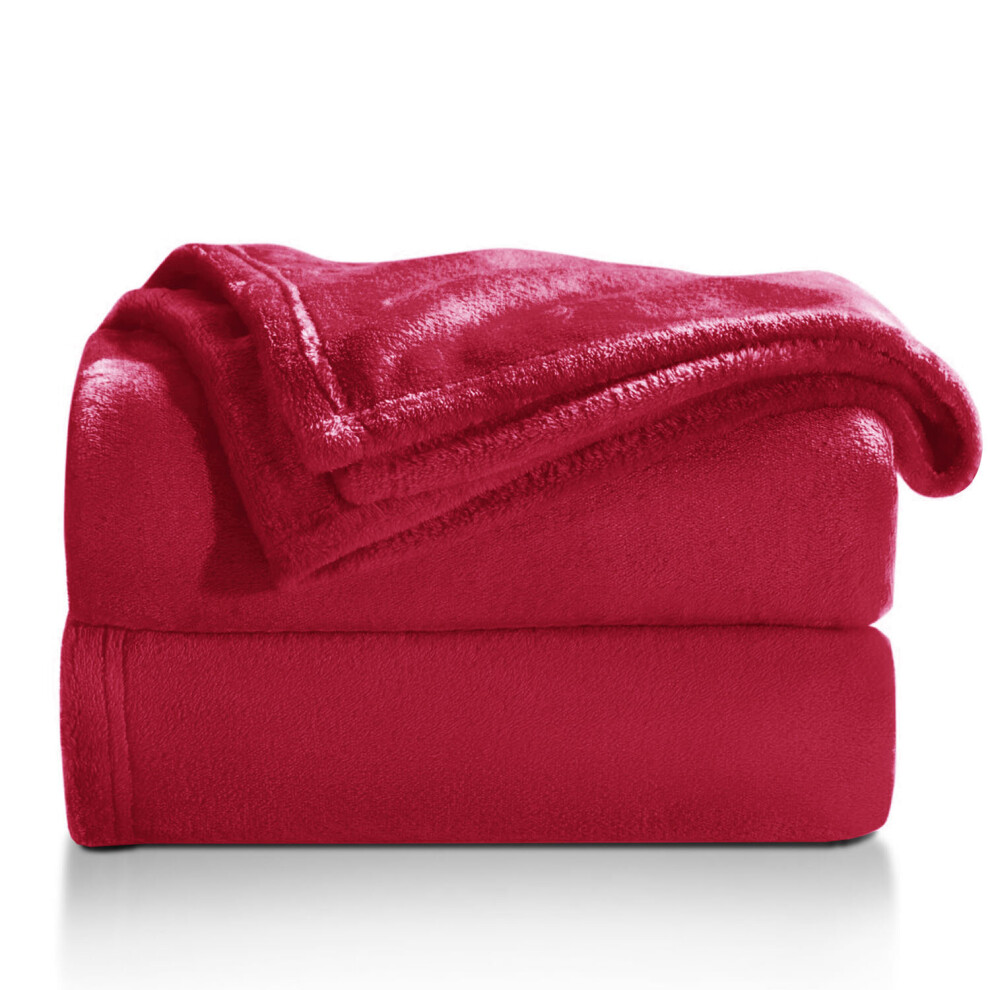 (BURGUNDY, DOUBLE) Soft Faux Fur Fleece Blanket-Cozy, Warm and Lightweight