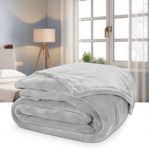 (SILVER, KING) Soft Thick Fleece Blanket Sofa/Couch/Bed Throw UK