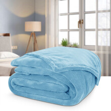 (LIGHT BLUE, SINGLE) Warm Soft Large Blanket Mink Faux Fur Fleece Throw