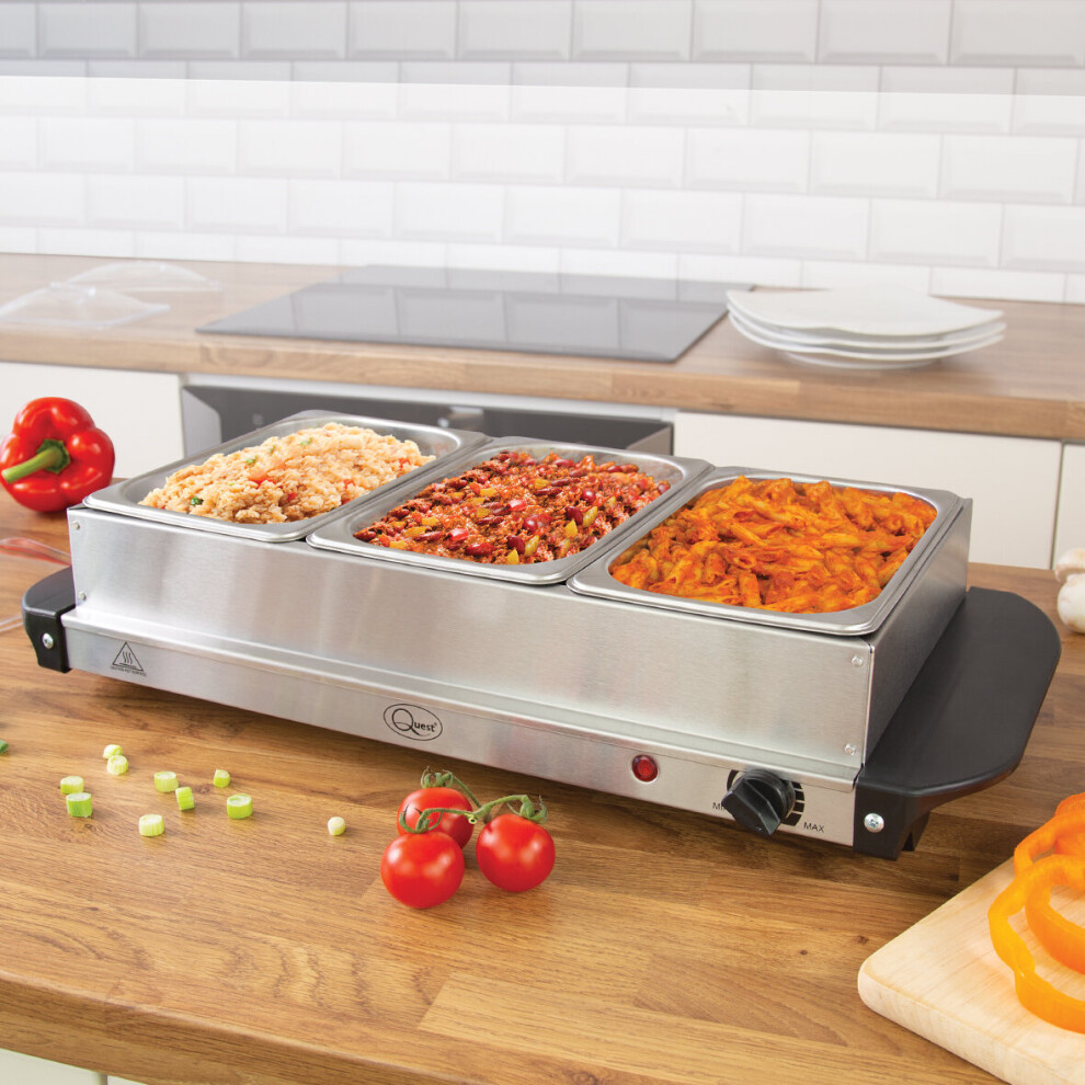Quest 16520 Compact Buffet Server and Warming Tray / 3 x 1.2L Trays, 200W
