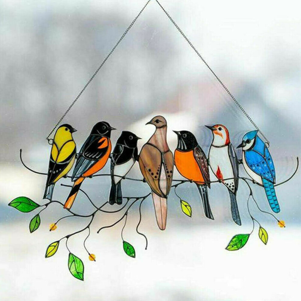 Stained Glass Birds Home Room Window Panel Hanging Suncatcher Balcony Decor UK