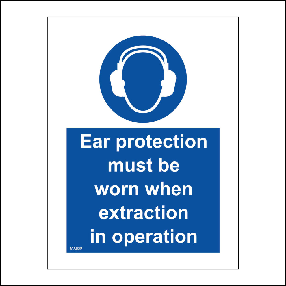 (400 x 600mm - 16 x 24, F - 5mm Heavy Duty Foamex Foamboard) MA839 Ear Protection Must Be Worn When Extraction in Operation Sign Defenders  450mm x 60-image-OPC-P8R8JQW-NEW