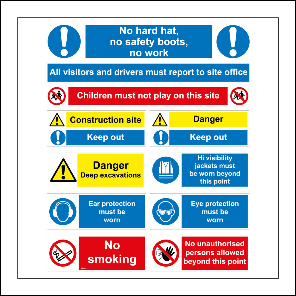 (600 x 600mm - 24 x 24, D - 1mm Pvc Foamex) MU331 Multiple Site Sign No PPE No Work Keep Out Safety Sign Goggles Eyes Ears 600mm x 600mm B - Magnetic-image-OPC-P8R8JST-NEW