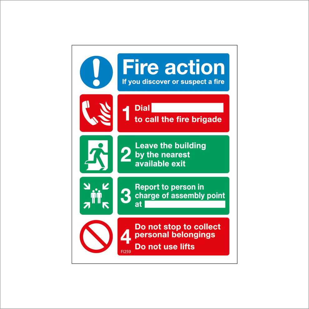 (300 x 400mm - 12 x 16, B - Magnetic - Vehicle Grade) FI259 Fire Action If You Discover Or Suspect Fire Sign Burn Smoke Drill  Exit  450mm x 600mm B --image-OPC-P8R95TF-NEW