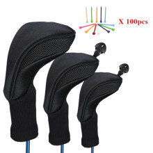 (Black) Golf covers Head Covers Driver 1 3 5 Fairway Woods Headcovers for Golf Club Fits All Fairway and Driver Clubs 3Pcs+100pcs Wooden Golf Tees