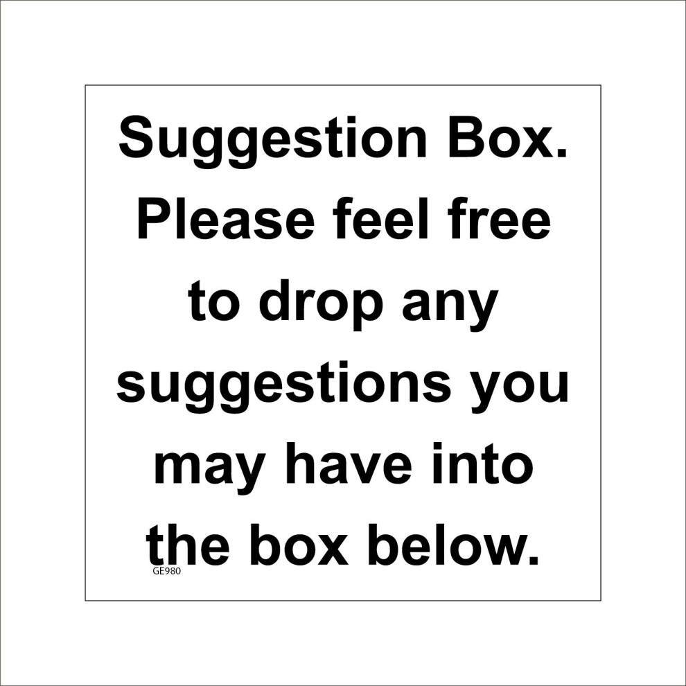 (1200 x 1200mm - 47 x 47, D - 1mm Pvc Foamex) GE980 Suggestion Box Feel Free Drop Into Box Below Sign Leaflets Thoughts Ideas 600mm x 600mm B - Magnet-image-OPC-P8R8Y8Q-NEW