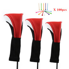 (Black and White) Golf covers Head Covers Driver 1 3 5 Fairway Woods Headcovers for Golf Club Fits All Fairway and Driver Clubs 3Pcs+100pcs Wooden Golf Tees