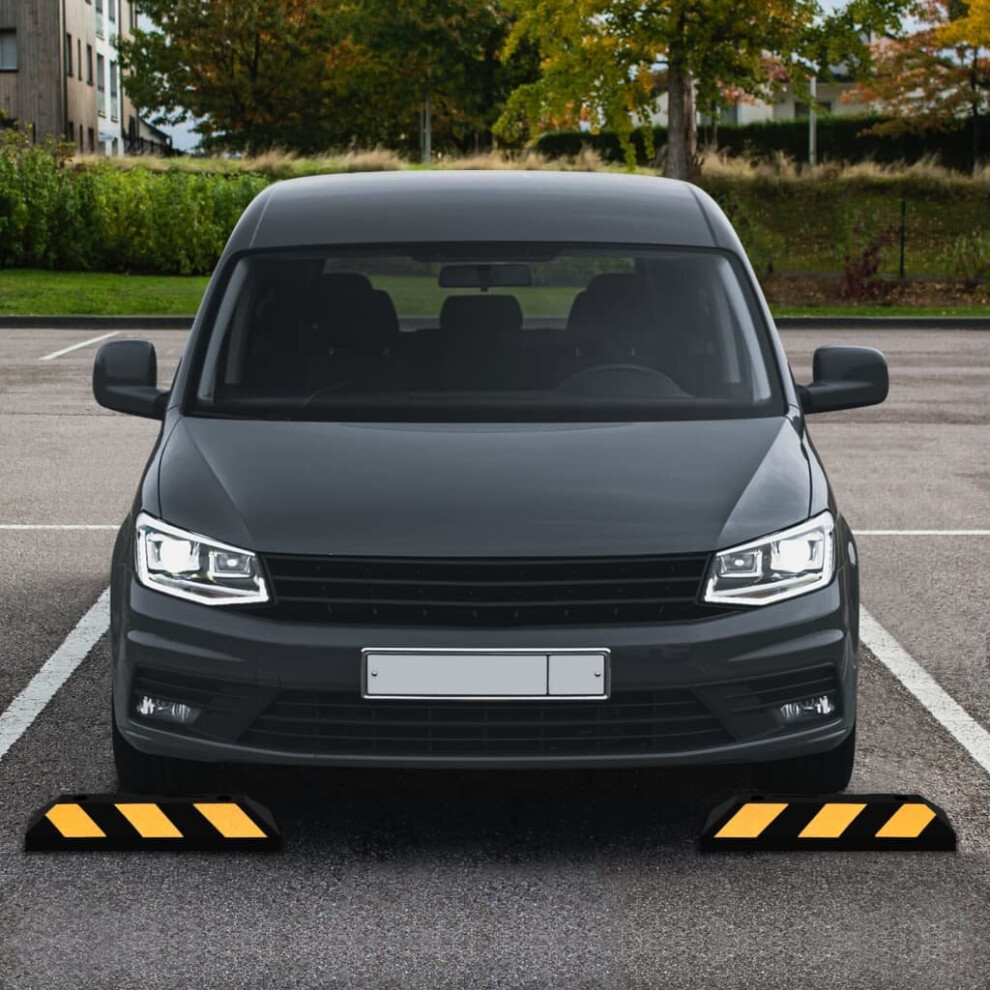 Vidaxl 2X Reflective Parking Blocks Rubber Wheel Stopper Parking Signs Curbs