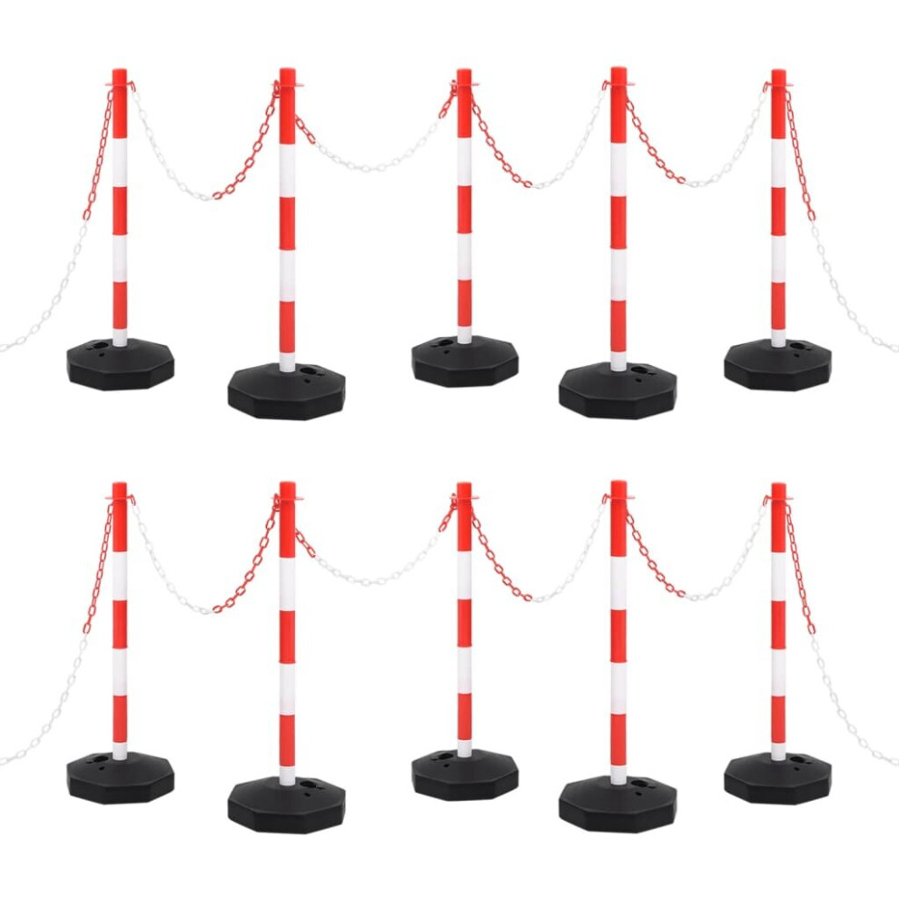 vidaXL Chain Post Set with 10 m Plastic Chain Warning Sign Traffic Post Set