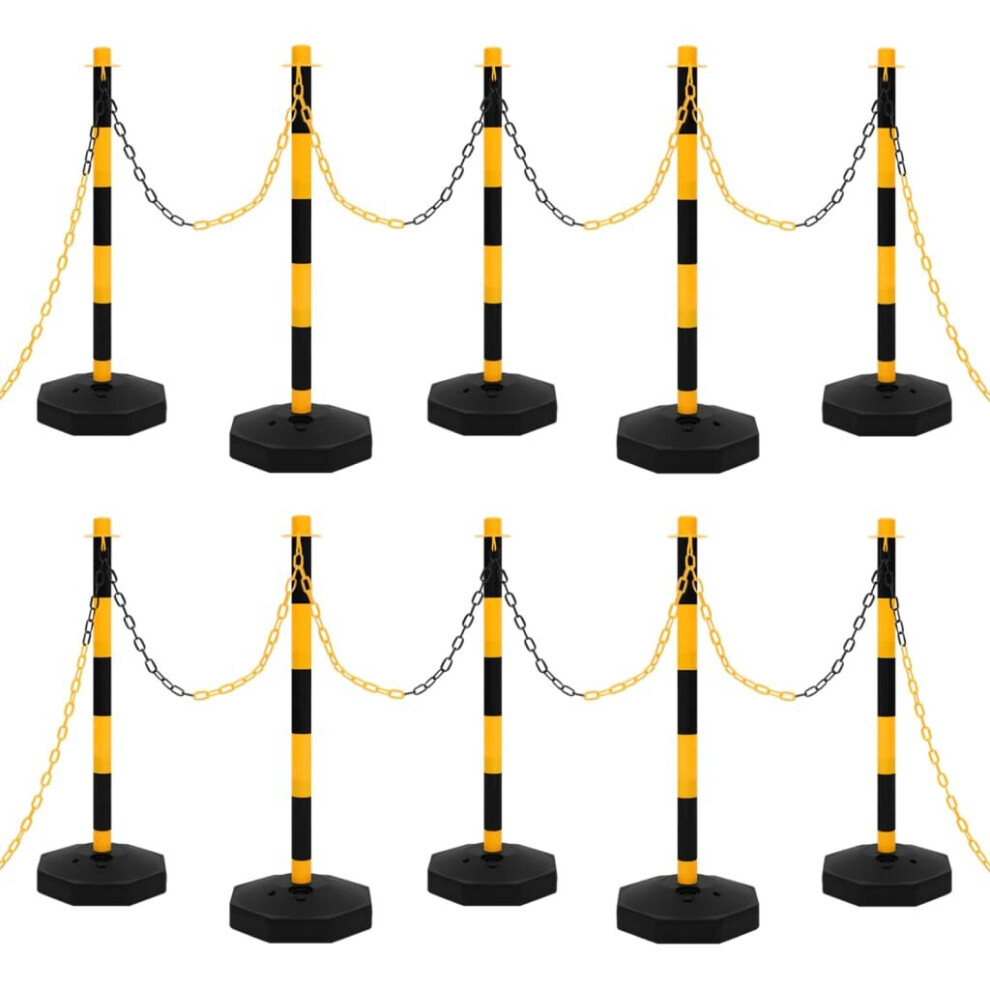 Vidaxl Chain Post Set With 10 M Plastic Chain Warning Sign Traffic Post Set