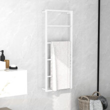 vidaXL White Steel Wall-Mounted Towel Rack, Bathroom Storage & Holder (336119) 45x10x115 cm
