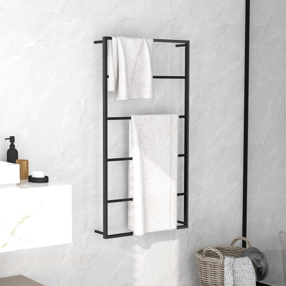 vidaXL Towel Rack Black Steel Bathroom Storage Wall Rack Towel Holder Hanger