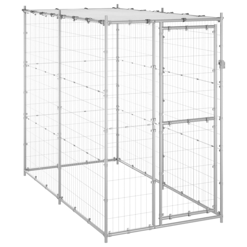 vidaXL Outdoor Dog Kennel Galvanised Steel Garden Patio Dog Supply House Cage