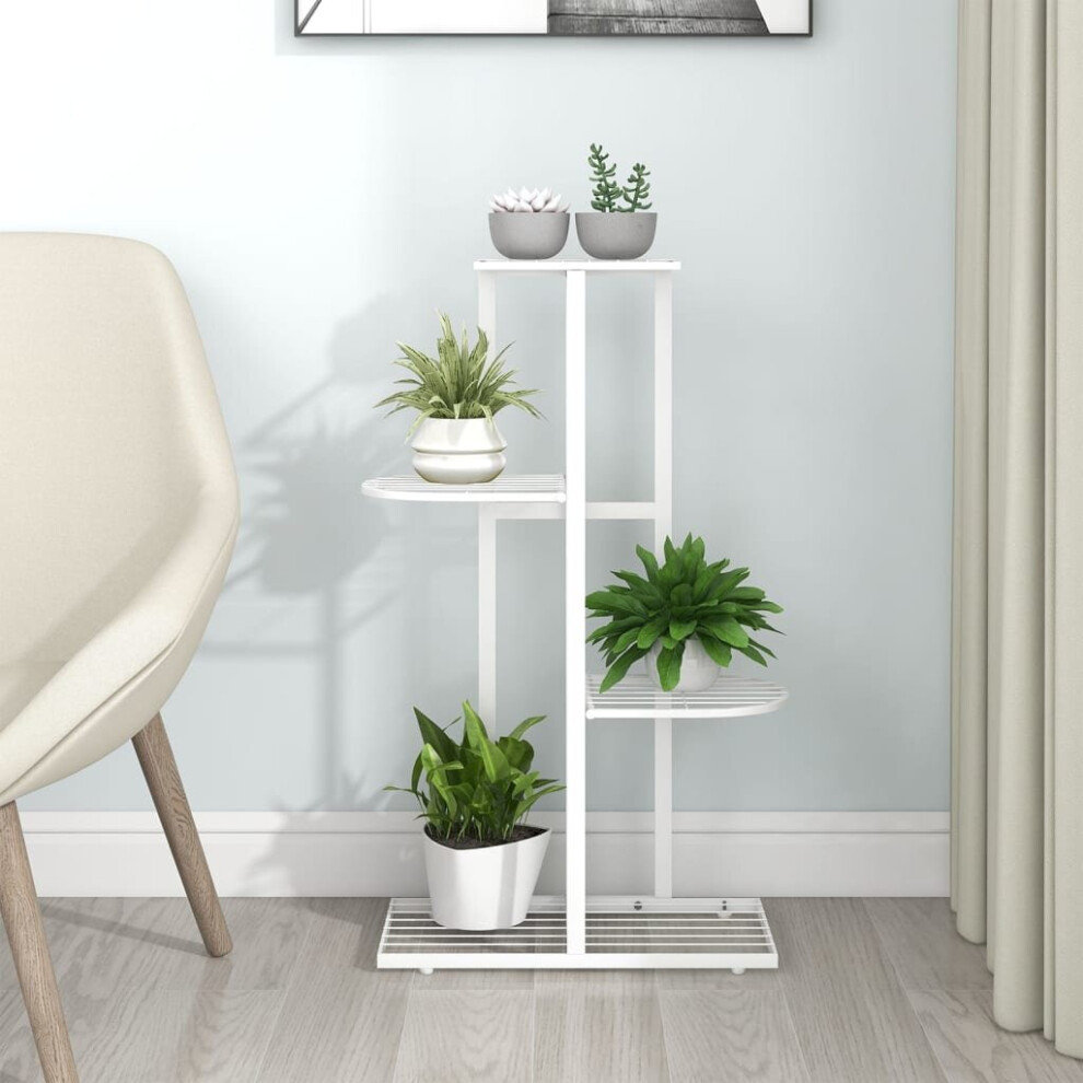 vidaXL 4-Floor Flower Stand White Metal Indoor Flower Plant Display Shelf Rack