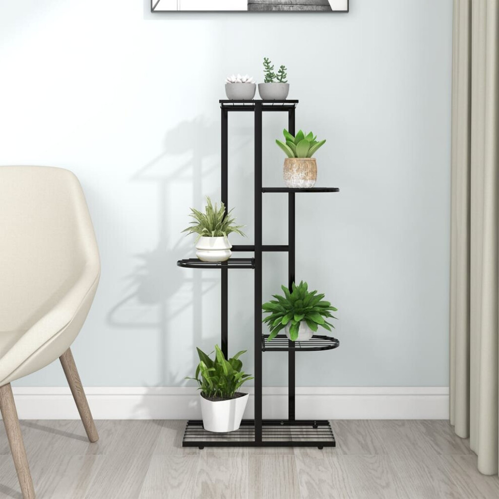 vidaXL 5-Floor Flower Stand Black Metal Indoor Flower Plant Display Shelf Rack