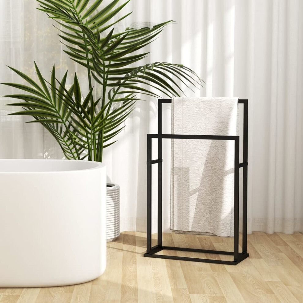 vidaXL Freestanding Towel Rack Black Iron Bathroom Storage Rack Towel Holder