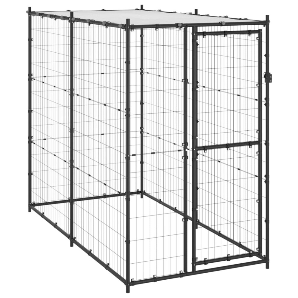 vidaXL Outdoor Dog Kennel Steel with Roof Garden Patio Dog Supplies House Cage