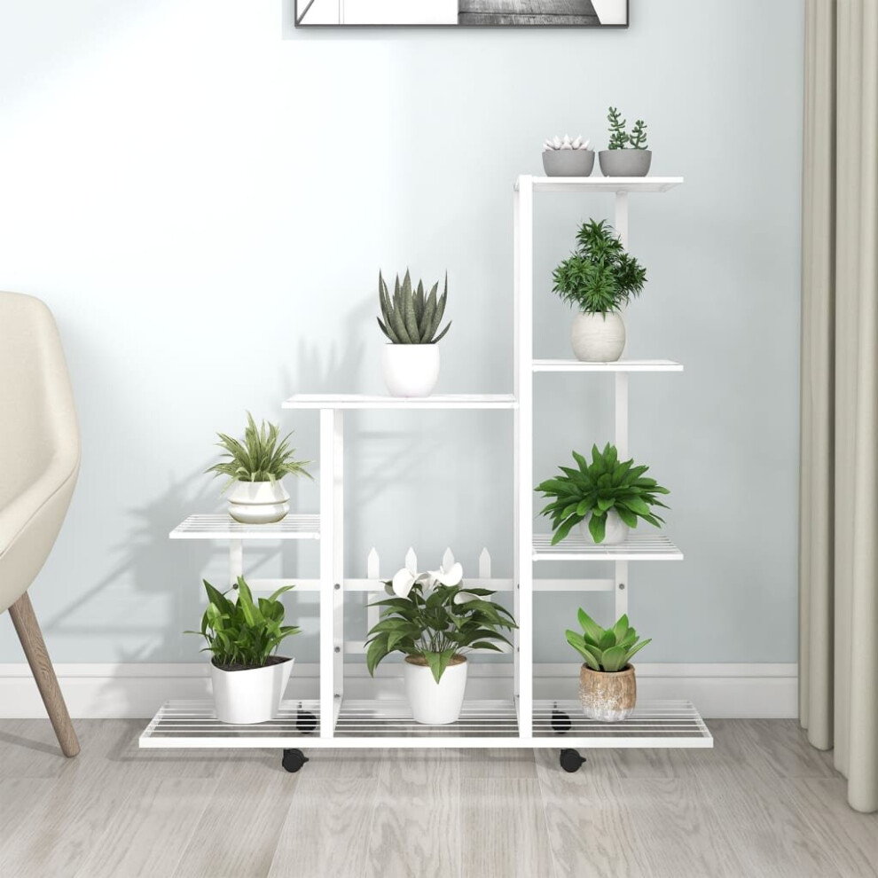 vidaXL Flower Stand with Wheel White Metal Home Decor Plant Rack Display Shelf