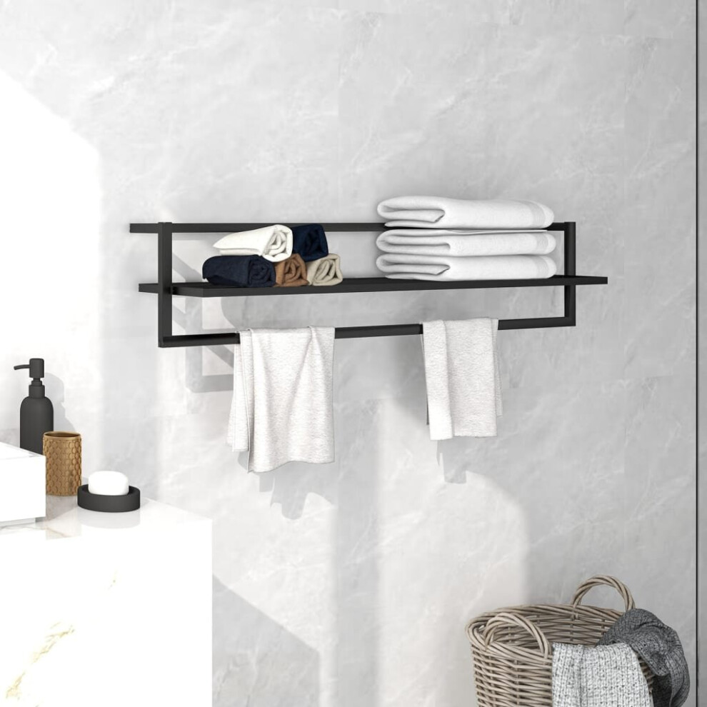 vidaXL Towel Rack Black Steel Bathroom Wall-Mounted Towel Rack Hanger Holder