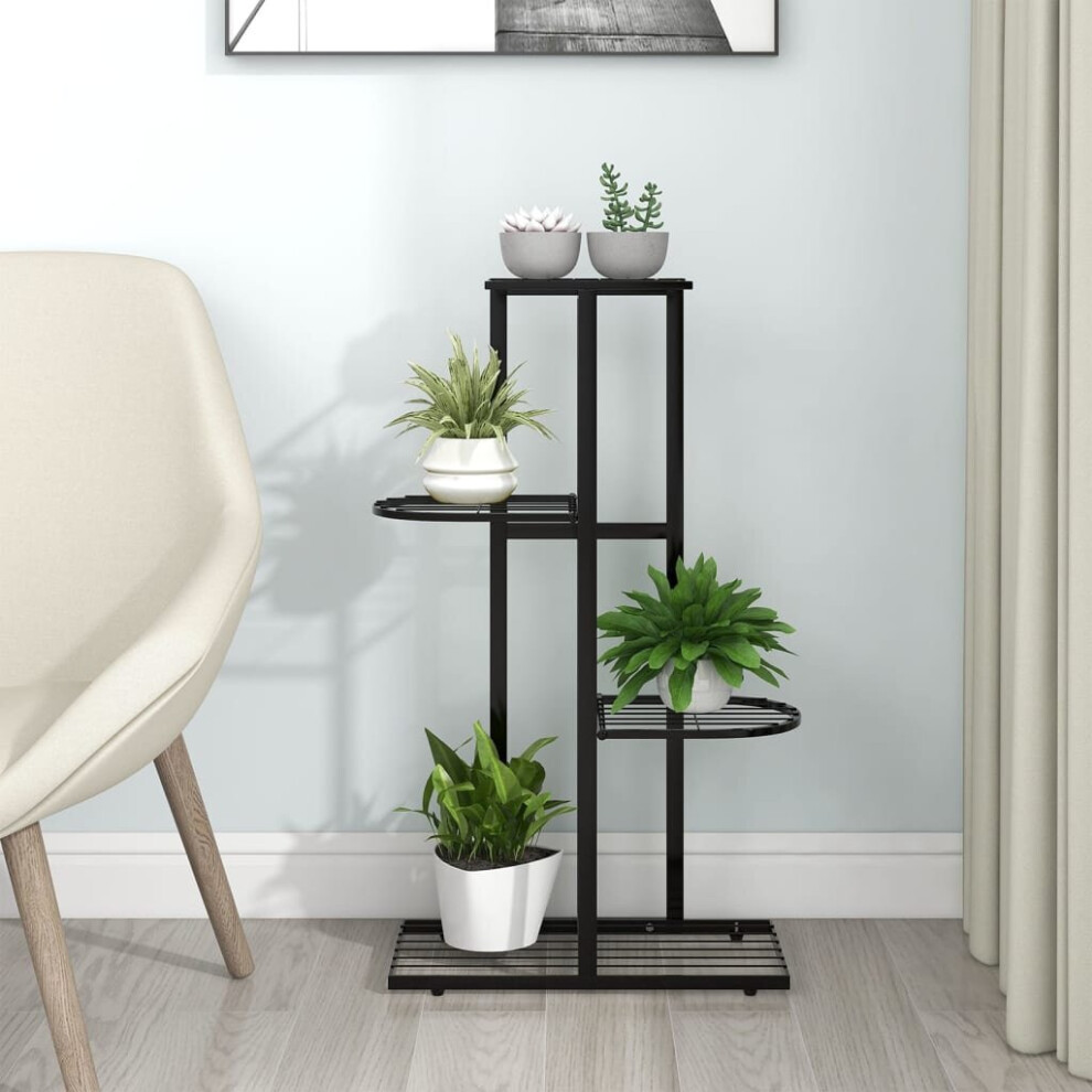 vidaXL 4-Floor Flower Stand Black Metal Indoor Flower Plant Display Shelf Rack