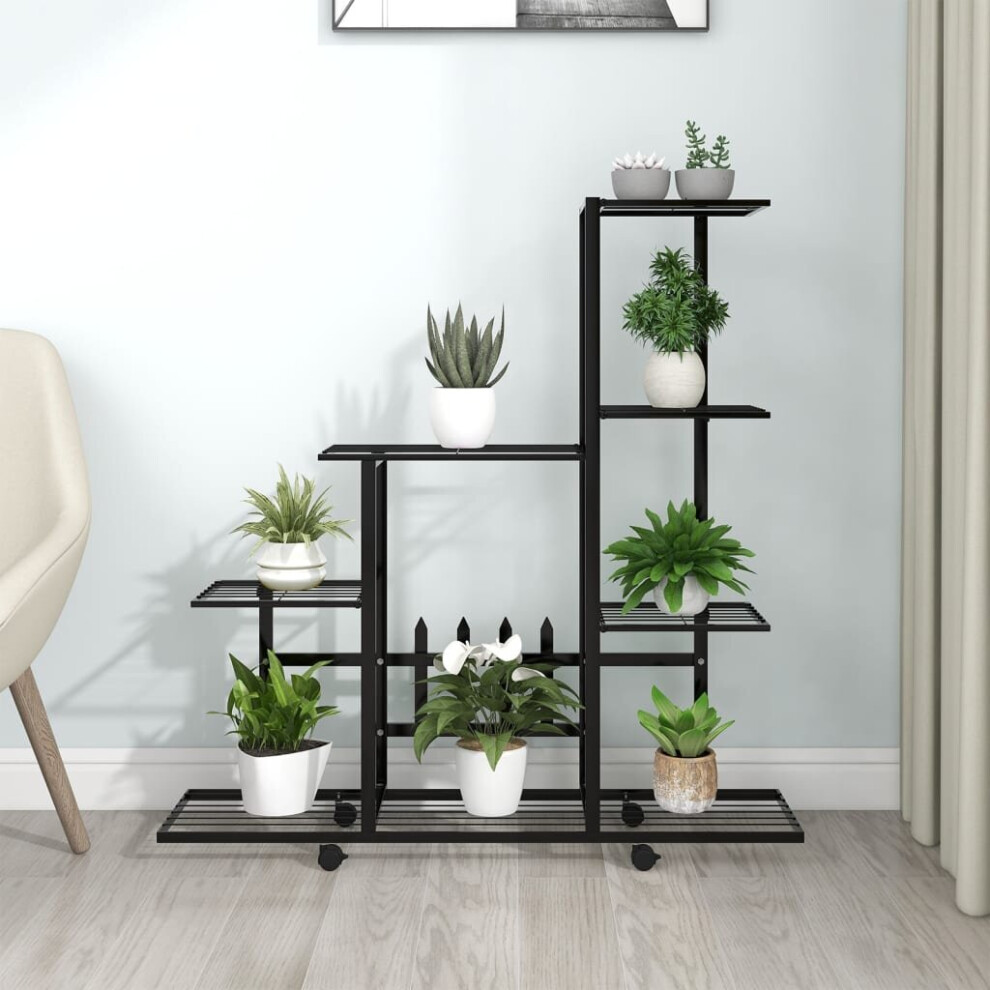 vidaXL Flower Stand with Wheel Black Metal Home Decor Plant Rack Display Shelf