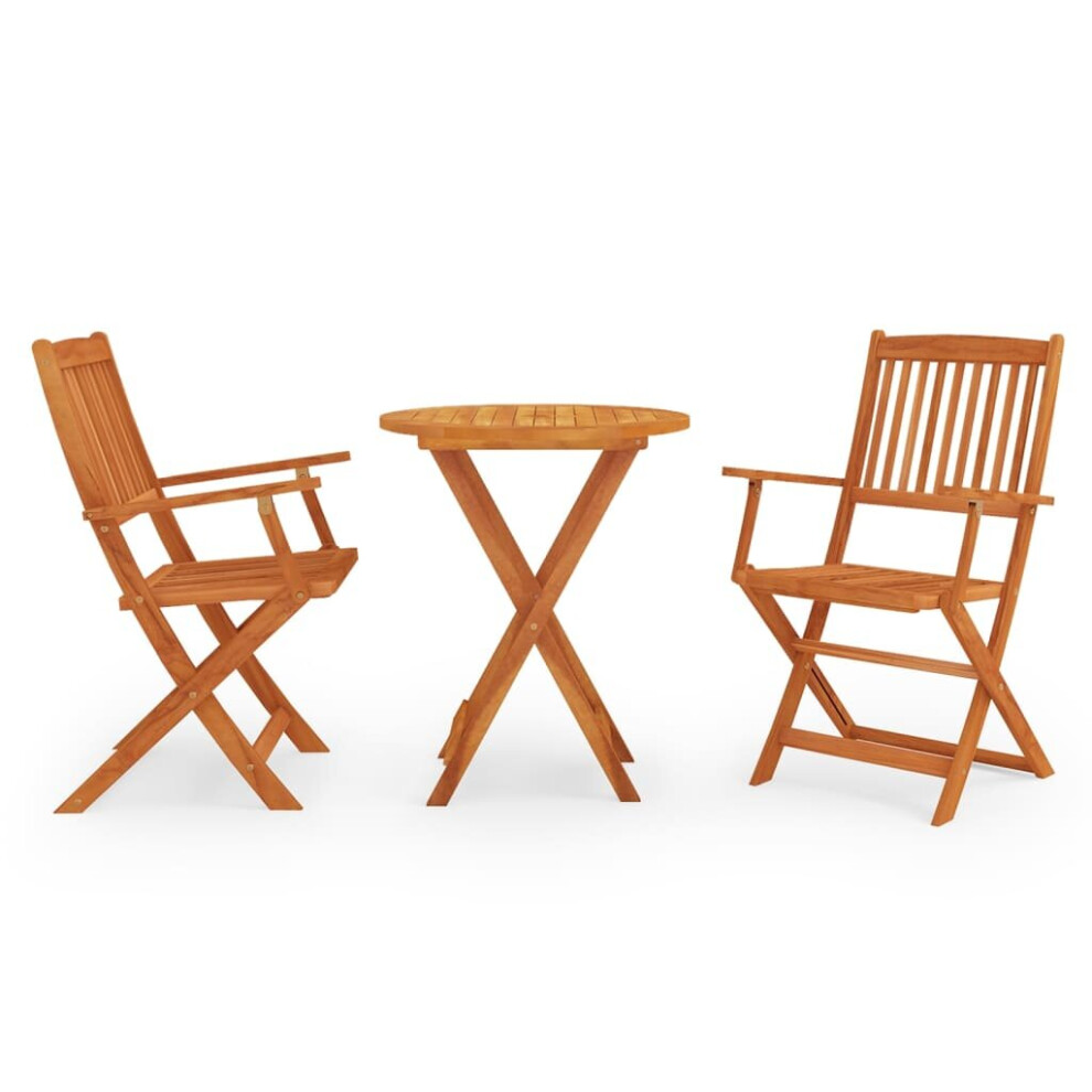 vidaXL Folding Outdoor Dining Set 3 Piece Solid Eucalyptus Wood Table & Chair