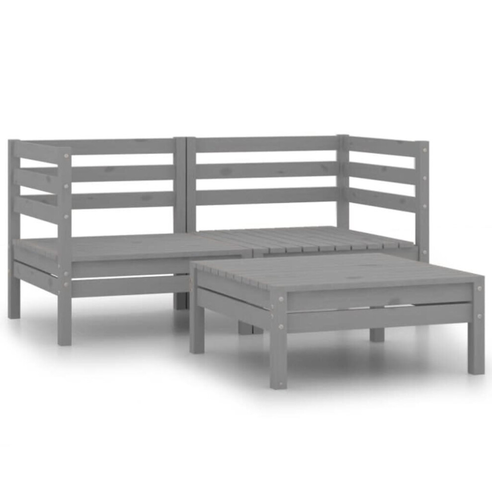 vidaXL Solid Pinewood Garden Lounge Set 3 Piece Grey Outdoor Sofa Seating