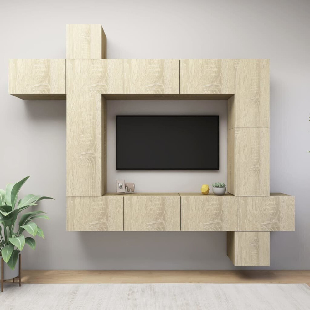 vidaXL TV Cabinet Set 9 Piece Sonoma Oak Engineered Wood Hanging TV Cabinet