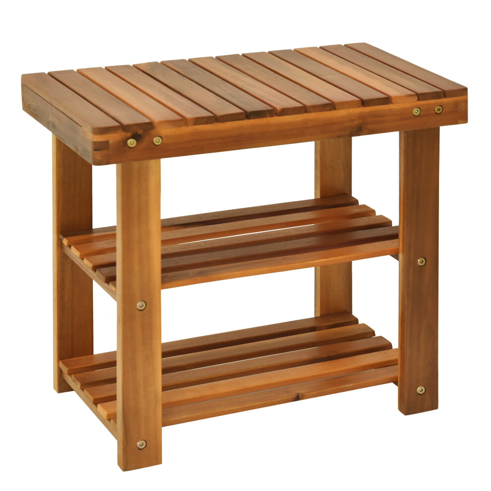 Acacia Wood Shoe Bench 3 Tier Shoe Storage Organizer For Teak