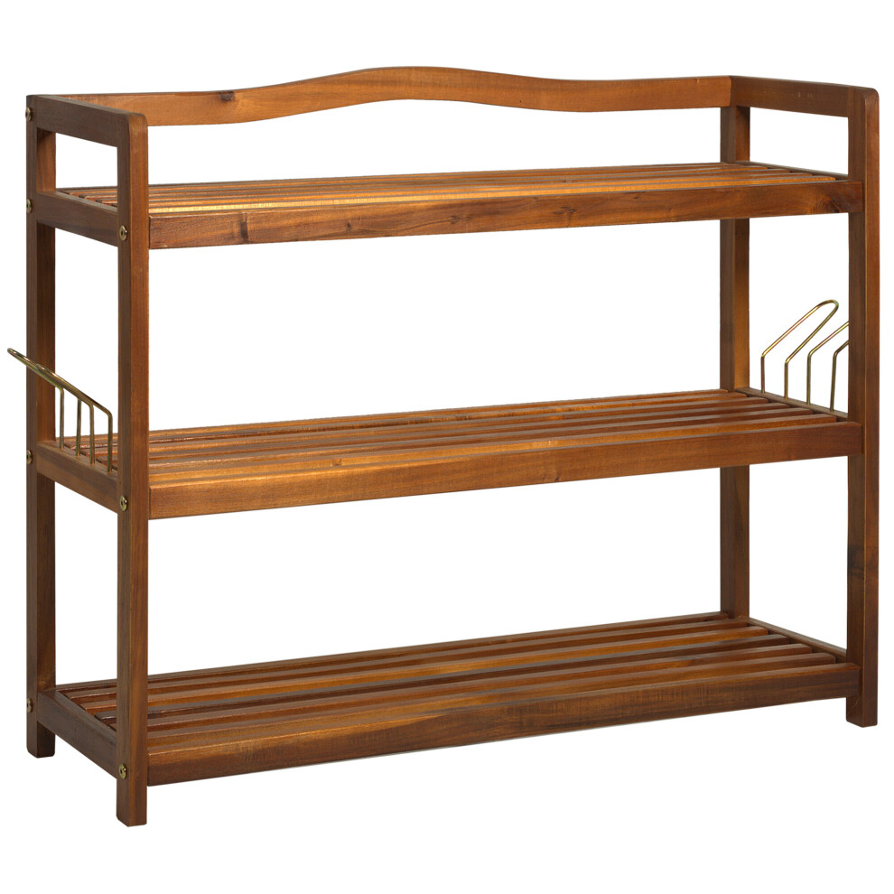 HOMCOM 3-Tier Shoe Rack Acacia Wood Shoe Storage Shelf for Entryway