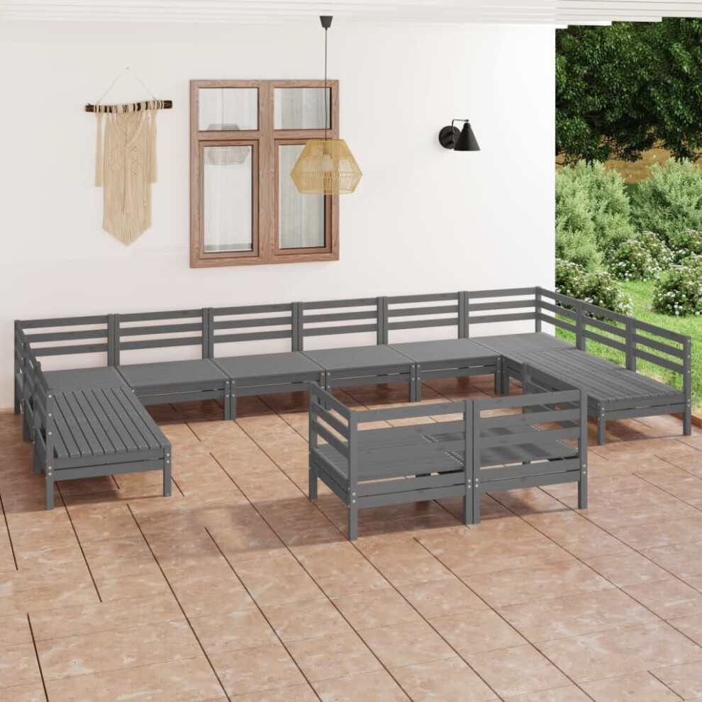 vidaXL Garden Lounge Set Outdoor Lounge Set 12 Piece Grey Solid Wood Pine