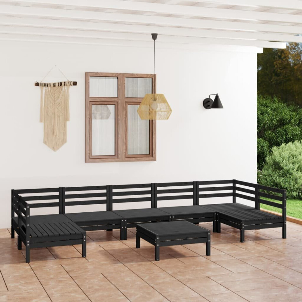 vidaXL Garden Lounge Set Outdoor Lounge Set 8 Piece Black Solid Wood Pine