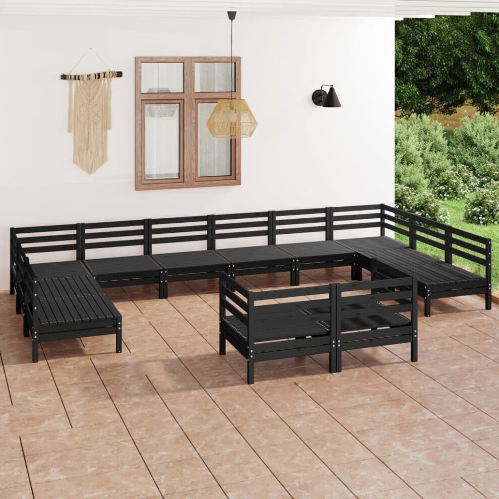 vidaXL Garden Lounge Set Outdoor Lounge Set 12 Piece Black Solid Wood Pine