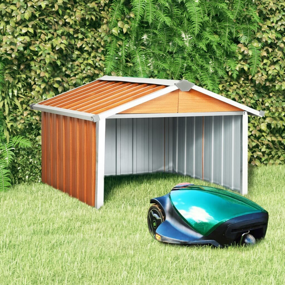 vidaXL Garden Robot Lawnmower Shed Galvanised Steel Brown Tool Storage Shed