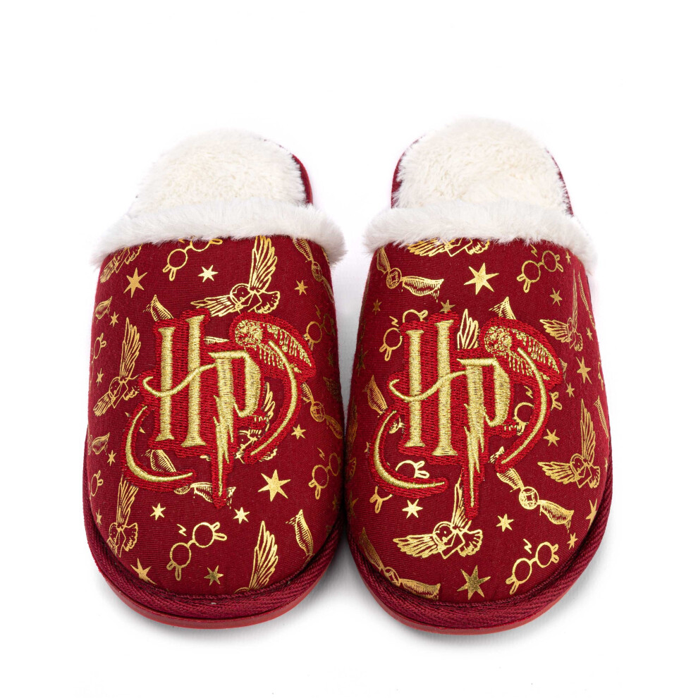 (UK Child 12) Harry Potter Slippers Girls Kids Slip-On Fluffy Red House Shoes