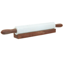 ZIARAT White Marble Rolling Pin with Wooden Ergonomic Handles and Stand – Handcrafted Kitchen Essential