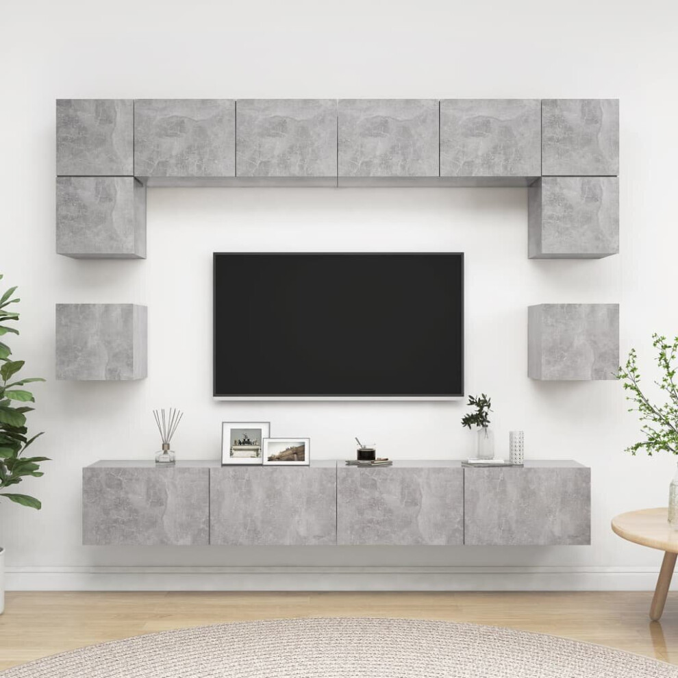 vidaXL TV Cabinet Set 8 Piece Concrete Grey Chipboard Living Room Furniture