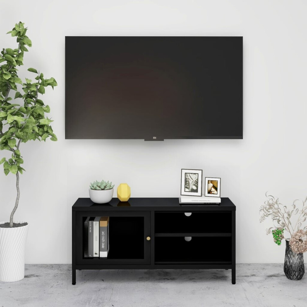 Vidaxl Tv Cabinet Black Steel And Glass Stereo Side Hifi Cabinet Tv Unit Stand