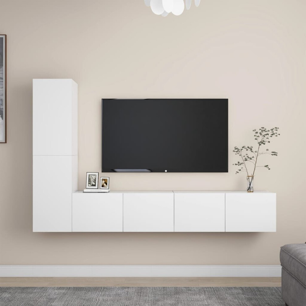 Vidaxl Tv Cabinet Set 4 Piece White Engineered Wood Living Room Furniture