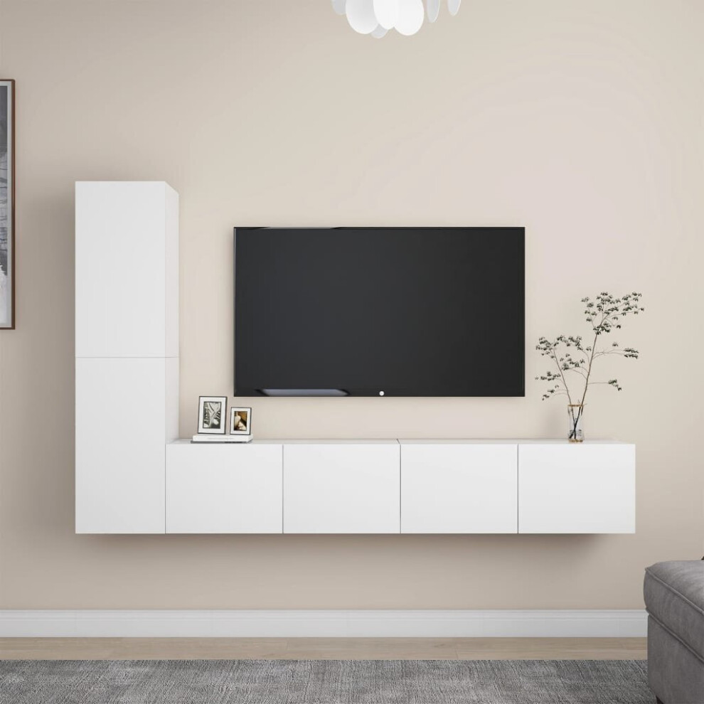 vidaXL TV Cabinet Set 4 Piece White Chipboard Lowboard Living Room Furniture