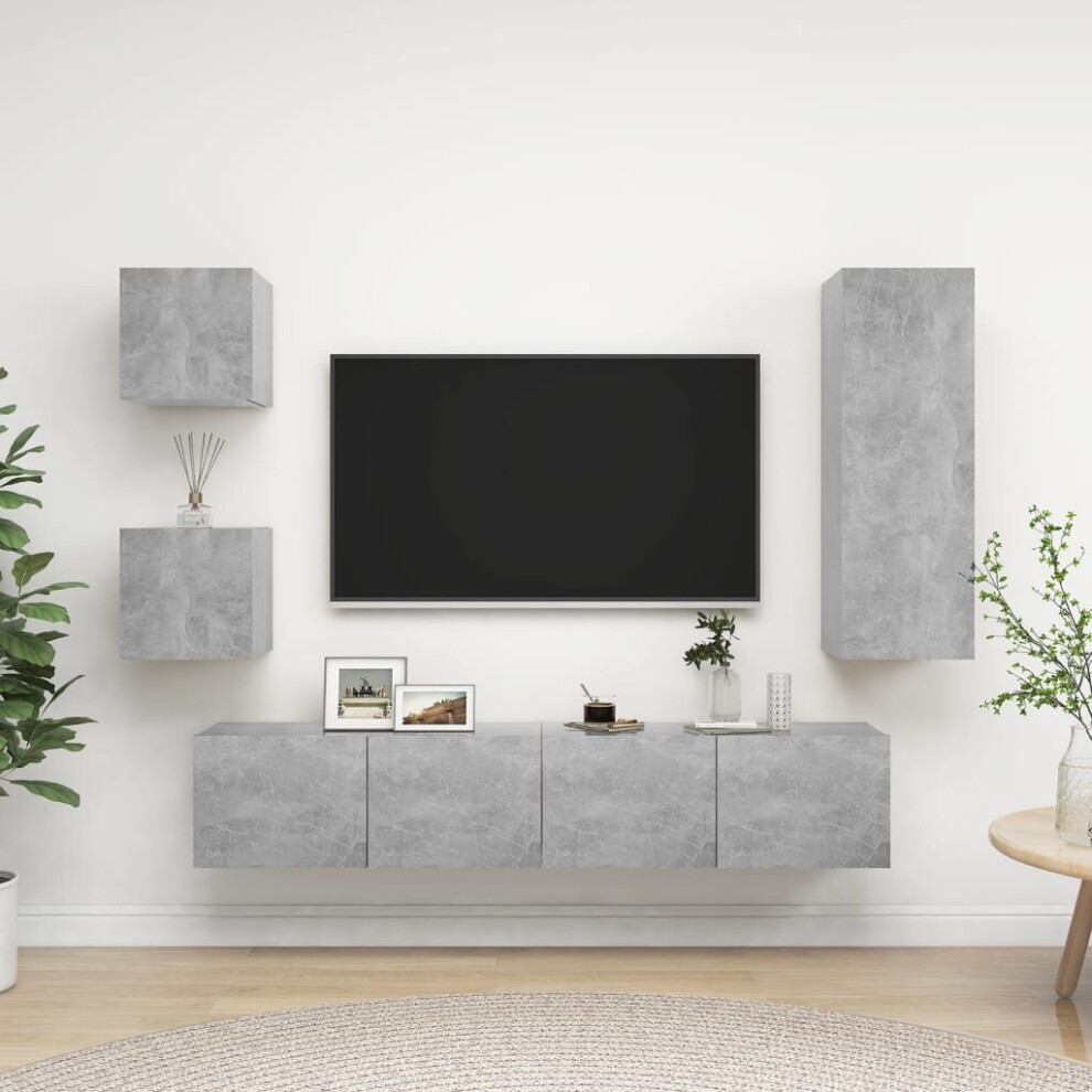 vidaXL TV Cabinet Set 5 Piece Concrete Grey Chipboard Furniture TV Hifi Set