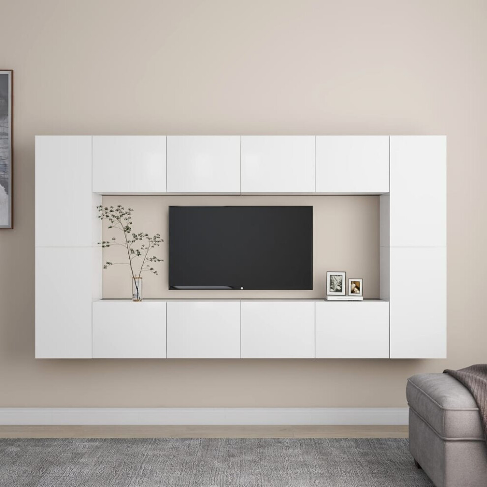 vidaXL TV Cabinet Set 8 Piece White Engineered Wood Furniture TV Stand Cabinet