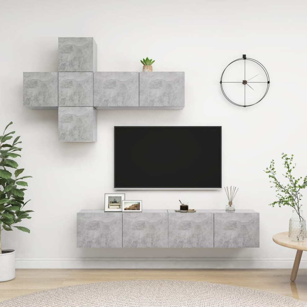 Vidaxl Tv Cabinet Set 7 Piece Concrete Chipboard Hanging Tv Cabinet Set Grey